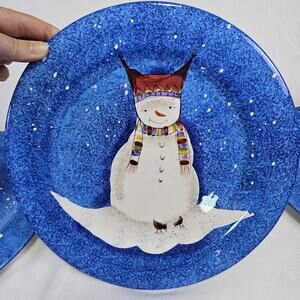 VTG Sakura Snowmate Blue Snowman Dinner Plates Set of 4 Debbie Taylor Kerman Y2K